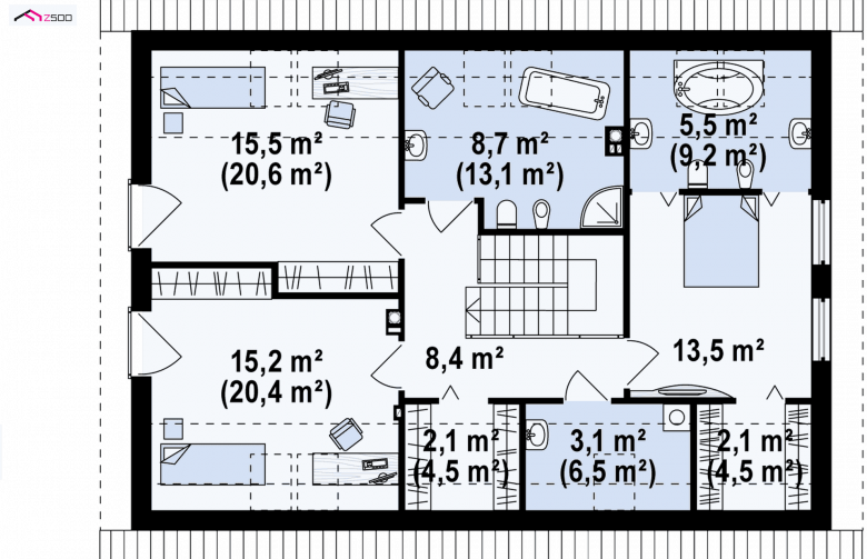 Projekt domu z poddaszem Z240 - rzut poddasza