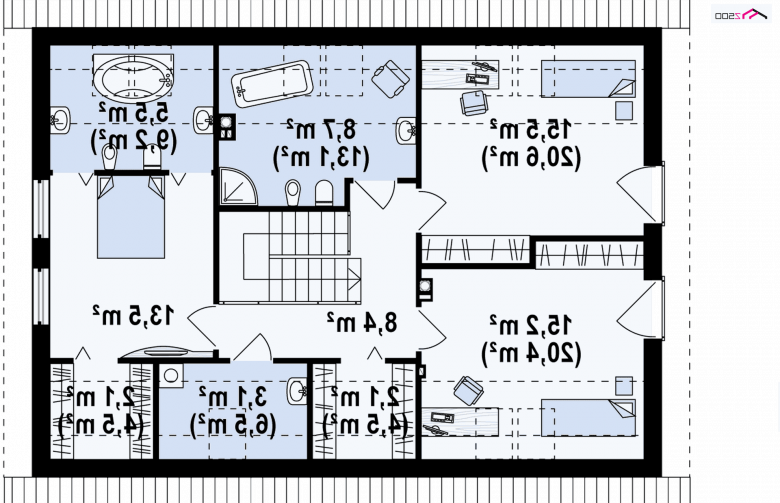 Projekt domu z poddaszem Z240 - rzut poddasza