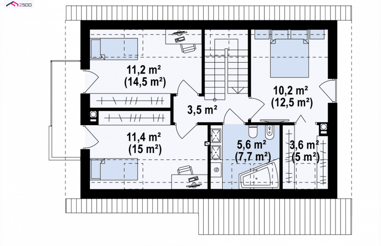 Projekt domu z poddaszem Z225 - rzut poddasza