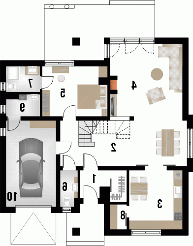 Rzut projektu AMALFI - wersja lustrzana