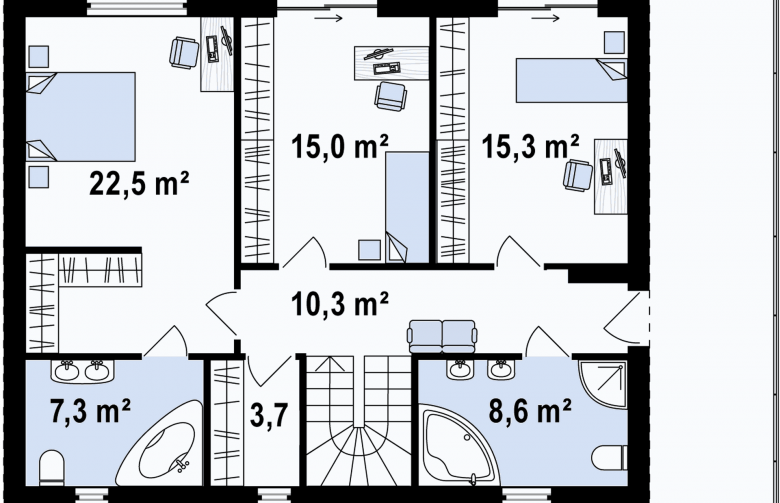 Projekt domu piętrowego Zx55 - poddasze