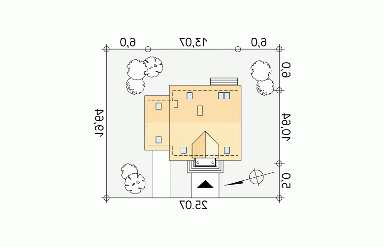 Projekt domu parterowego Pik dr-S - Usytuowanie - wersja lustrzana