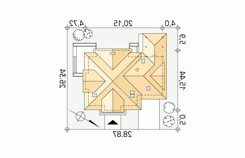 Projekt domu tradycyjnego Artemida - Usytuowanie - wersja lustrzana