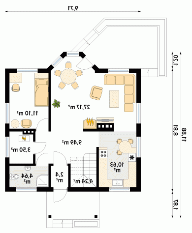 Rzut projektu Pliszka 2 dr-T - wersja lustrzana