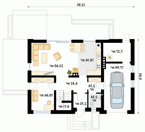 Rzut projektu Calineczka 2 - wersja lustrzana