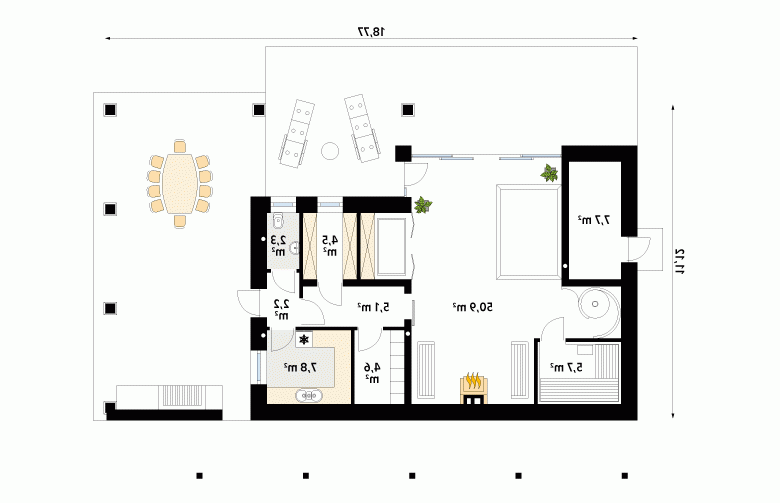 Projekt domu letniskowego Sauna - 