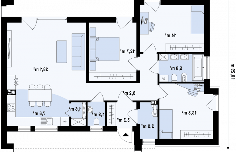 Projekt domu parterowego Zx53 - rzut parteru