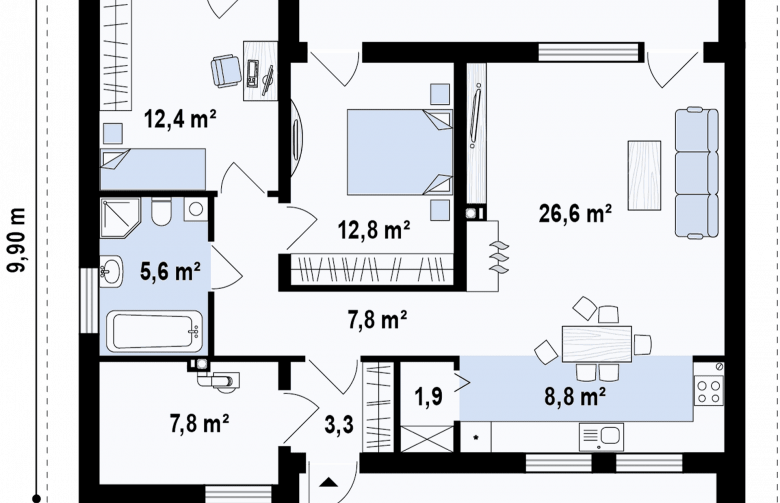 Projekt domu parterowego Z261 - rzut parteru