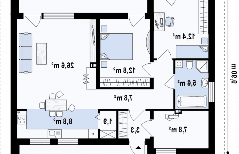 Projekt domu parterowego Z261 - rzut parteru