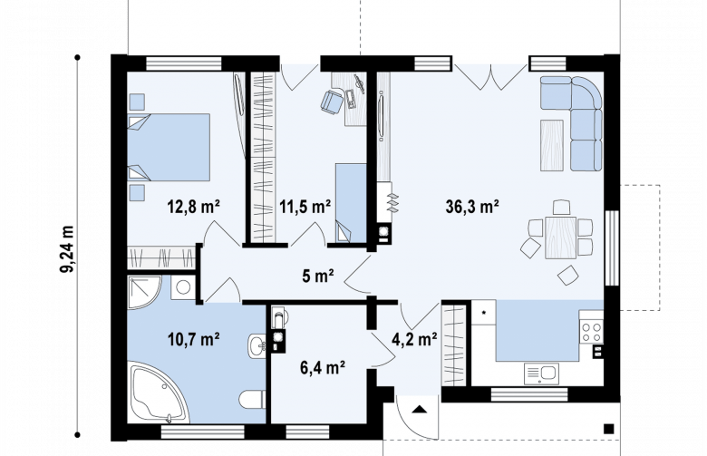 Projekt domu parterowego Z256 - rzut parteru