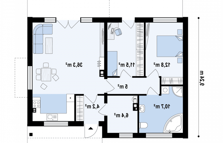 Projekt domu parterowego Z256 - rzut parteru