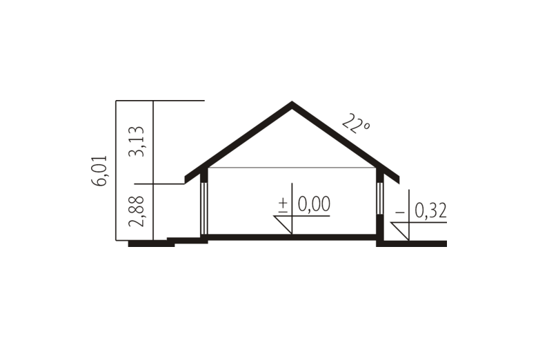 Projekt domu parterowego Leda - przekrój 1