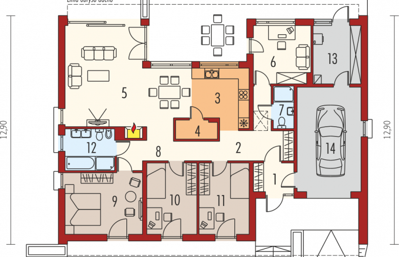 Projekt domu parterowego Marlon III G1 - parter