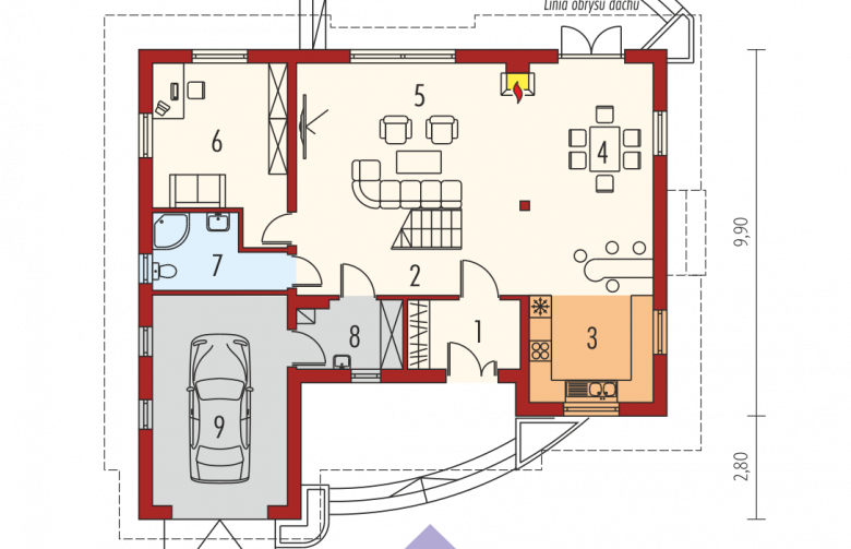 Projekt domu jednorodzinnego Marysia G1 - parter