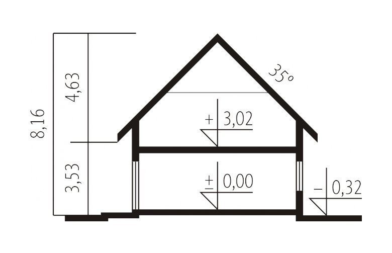 Projekt domu z poddaszem Nadina - przekrój 1