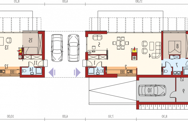 Projekt domu dwurodzinnego Terenia G1 - parter