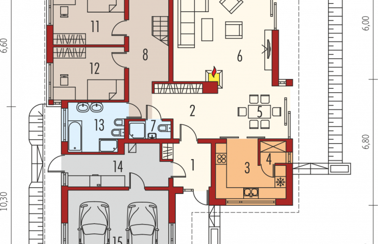 Projekt domu dwurodzinnego Liv 3 G2 - parter