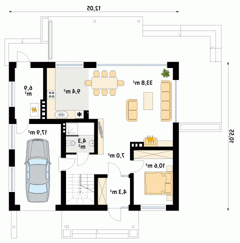 Rzut projektu Jabłoń 2 - wersja lustrzana