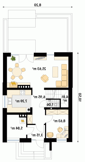 Rzut projektu Lilia 2 - wersja lustrzana