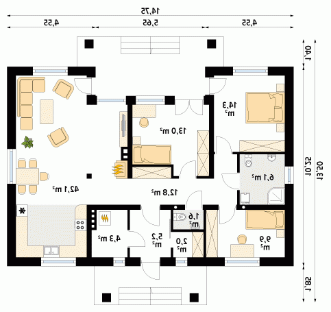 Rzut projektu Borówka 2 - wersja lustrzana