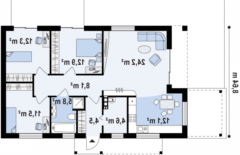 Projekt domu parterowego Z258 - rzut parteru