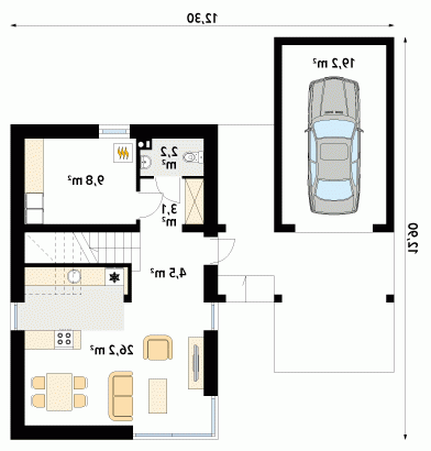 Rzut projektu Teo 4 - wersja lustrzana