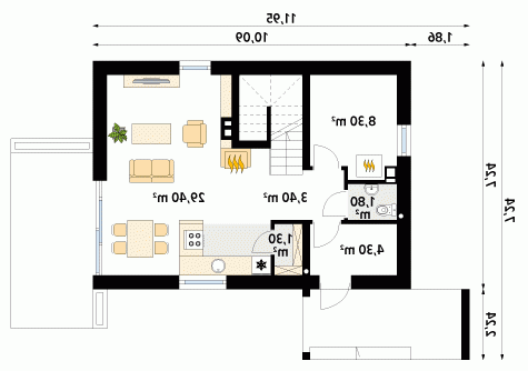 Rzut projektu Zeo 3 - wersja lustrzana