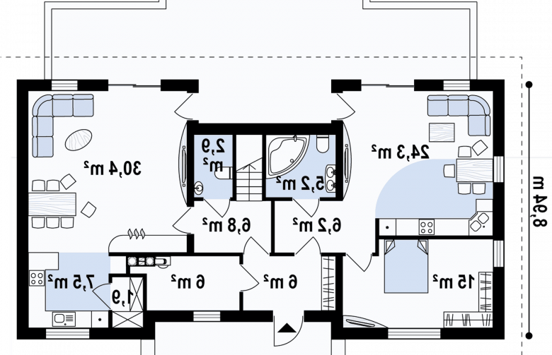 Projekt domu dwurodzinnego Z247 - rzut parteru