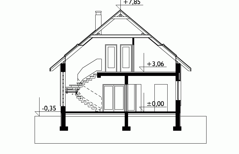 Projekt domu wielorodzinnego Adela - przekrój 1