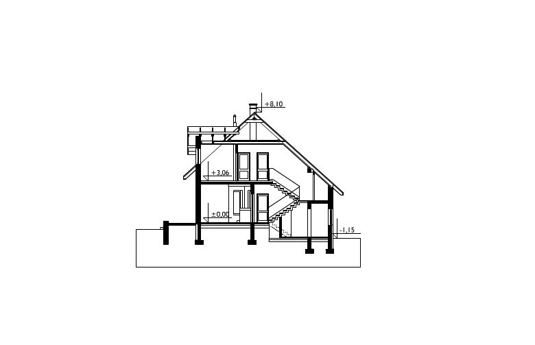 Projekt domu wielorodzinnego Kostek - przekrój 1
