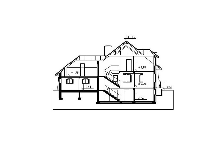 Projekt domu wielorodzinnego Miłorząb - przekrój 1
