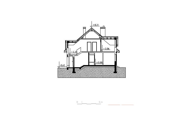 Projekt domu wielorodzinnego Saba Mała - przekrój 1