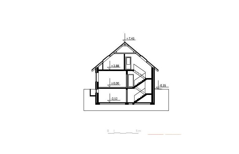 Projekt domu wielorodzinnego Sybilla - przekrój 1