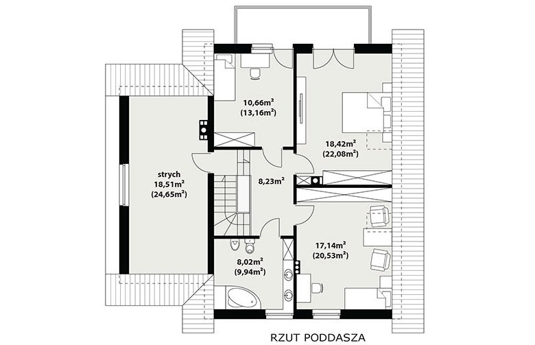 Projekt domu parterowego Dora - piętro