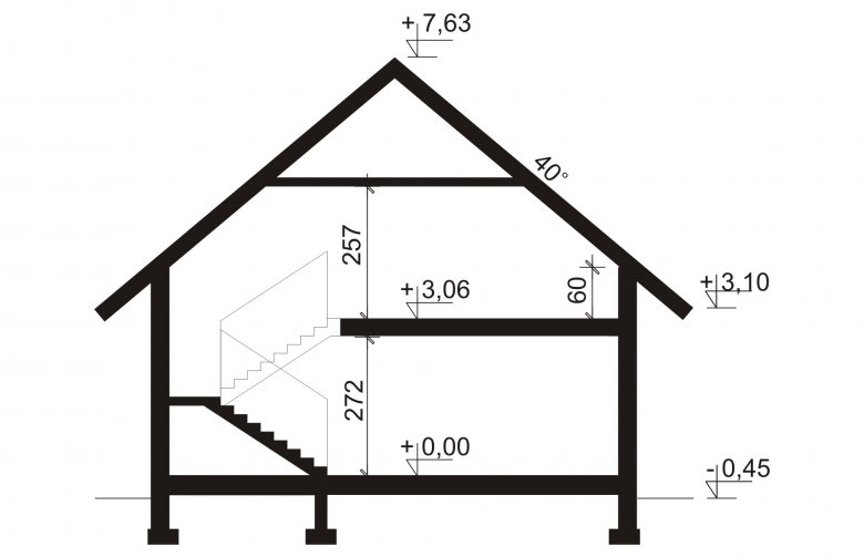 Projekt domu z poddaszem Archimedes 2 - przekrój 1