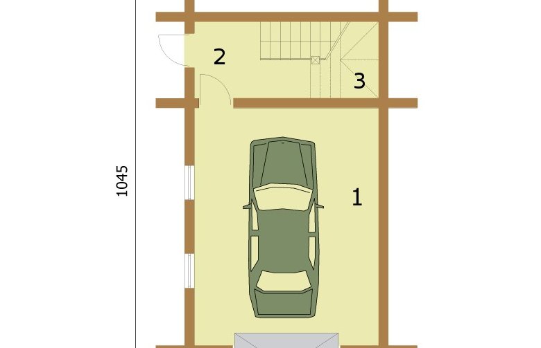 Projekt garażu G4 z bali drewnianych, garaż jednostanowiskowy z poddaszem - rzut przyziemia