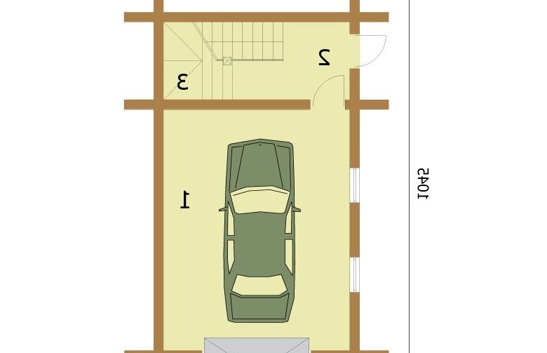 Projekt garażu G4 z bali drewnianych, garaż jednostanowiskowy z poddaszem - rzut przyziemia