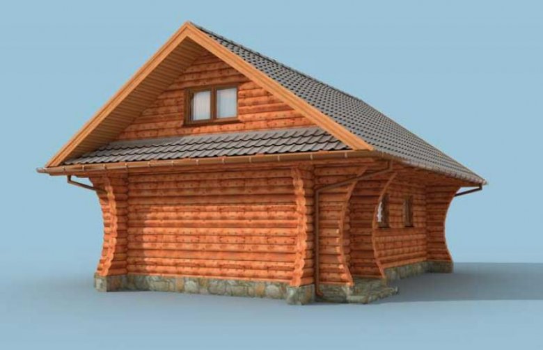 Projekt garażu G4 z bali drewnianych, garaż jednostanowiskowy z poddaszem