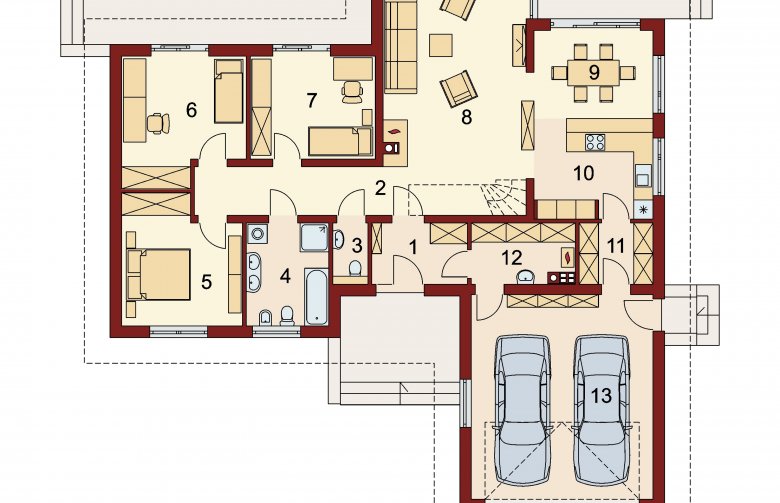 Projekt domu parterowego Elida 2 - rzut parteru