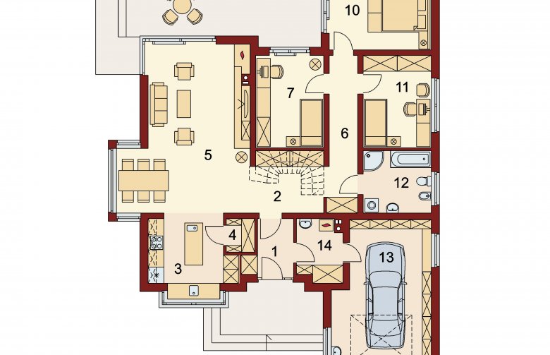 Projekt domu parterowego Keos 1 - rzut parteru