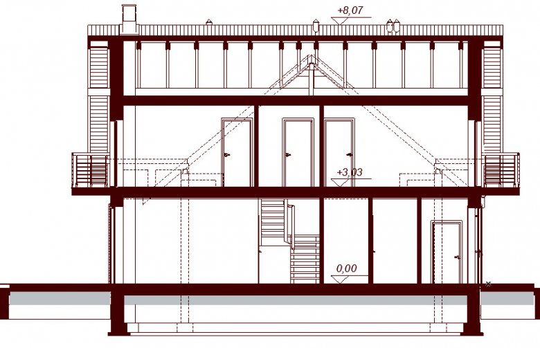 Projekt domu jednorodzinnego Galilea 2M - przekrój 2