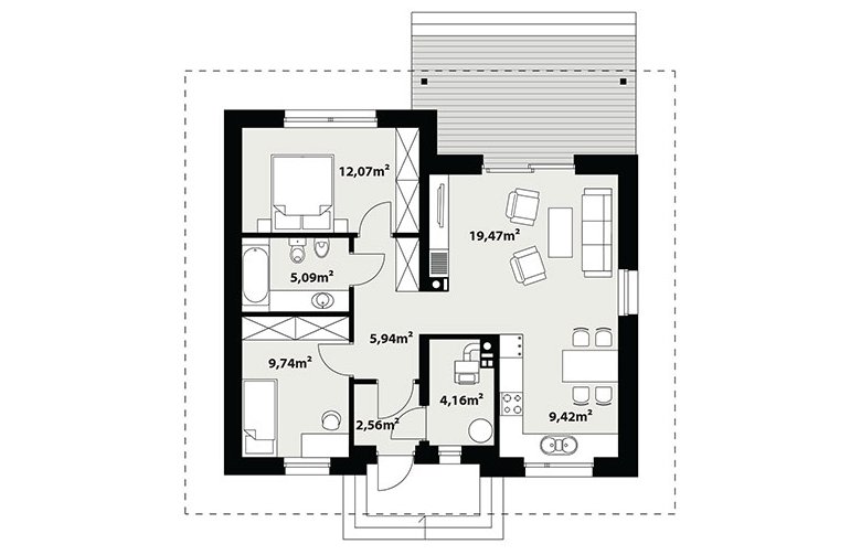 Projekt domu dwurodzinnego Gaja - parter