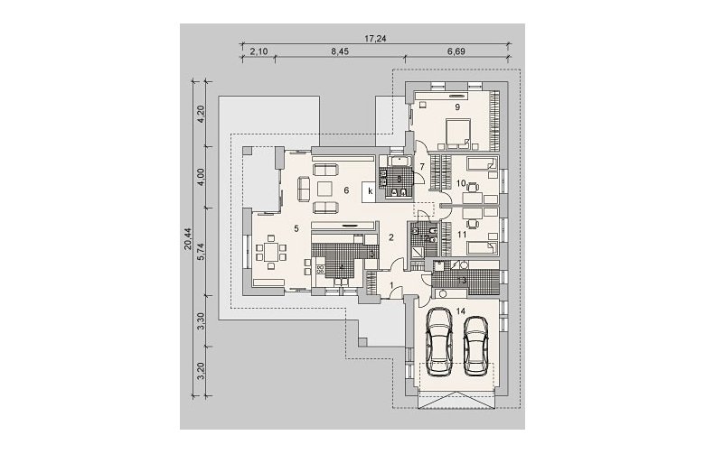 Projekt domu dwurodzinnego LK&1066 - parter