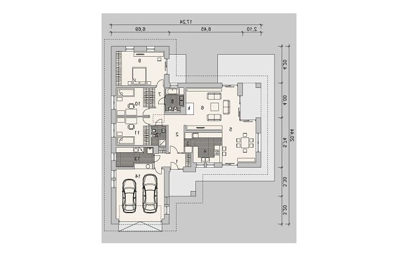 Projekt domu dwurodzinnego LK&1066 - parter