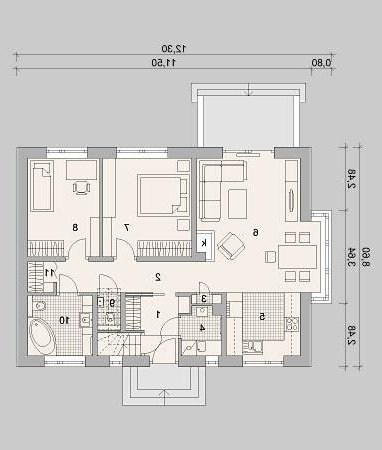 Rzut projektu LK&1178 - wersja lustrzana