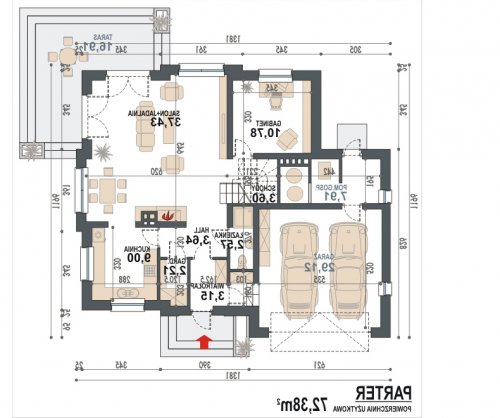 Rzut projektu Opałek II N 2G - wersja lustrzana