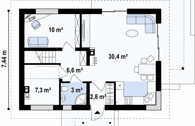 Projekt domu z poddaszem Z233 - rzut parteru