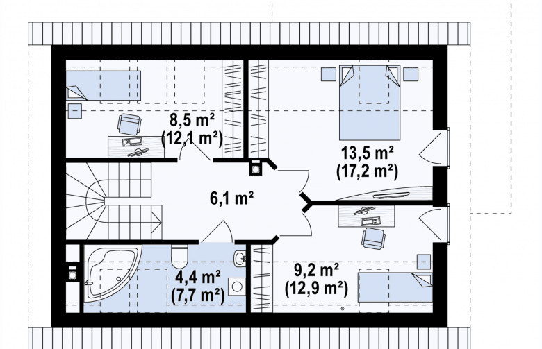 Projekt domu z poddaszem Z233 - rzut poddasza