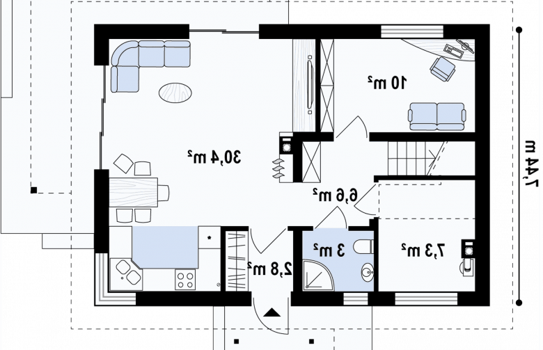 Projekt domu z poddaszem Z233 - rzut parteru