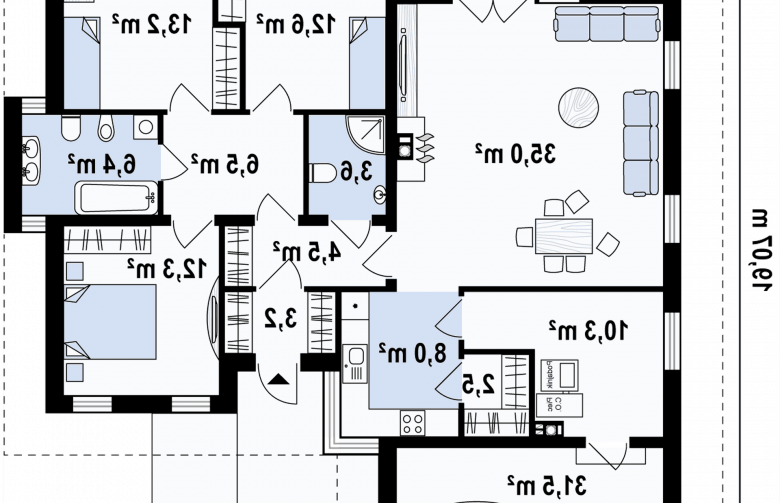 Projekt domu parterowego Z289 - rzut parteru